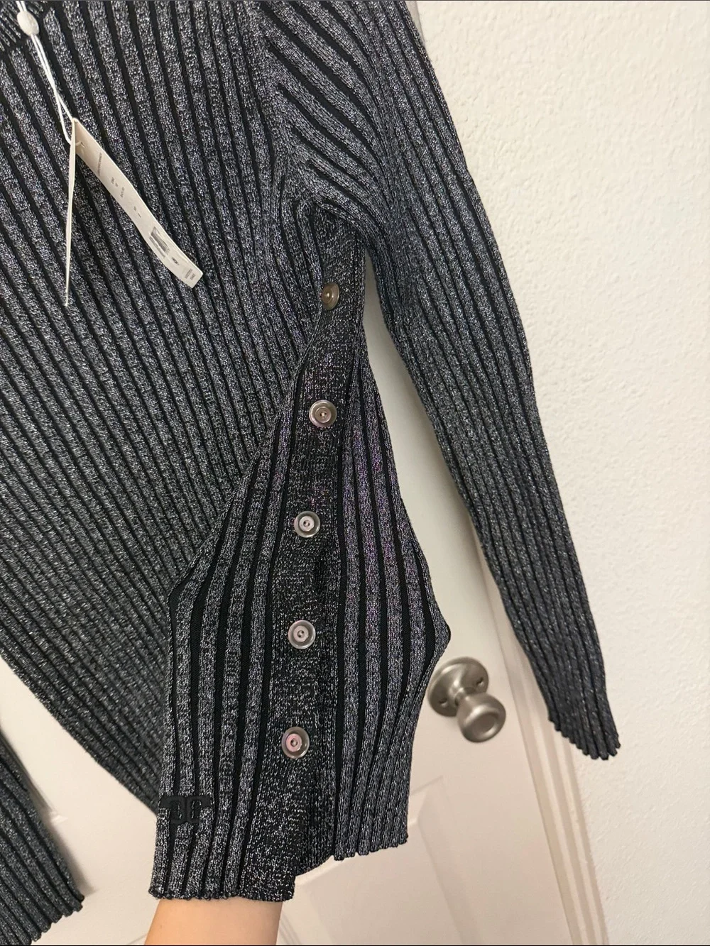 Tory burch Black Sweater with Silver Metallic Ribbing